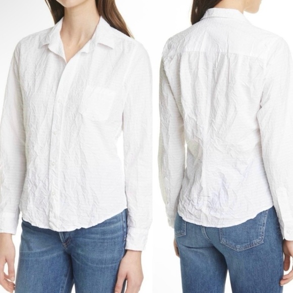 Frank & Eileen Barry Tailored Button Up Shirt Textured Tonal Stripe White Medium - Picture 3 of 16